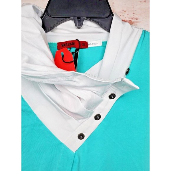 Vassari Los Angeles Mint White Button Long Collar Designer Short Sleeve Shirt - Picture 4 of 12